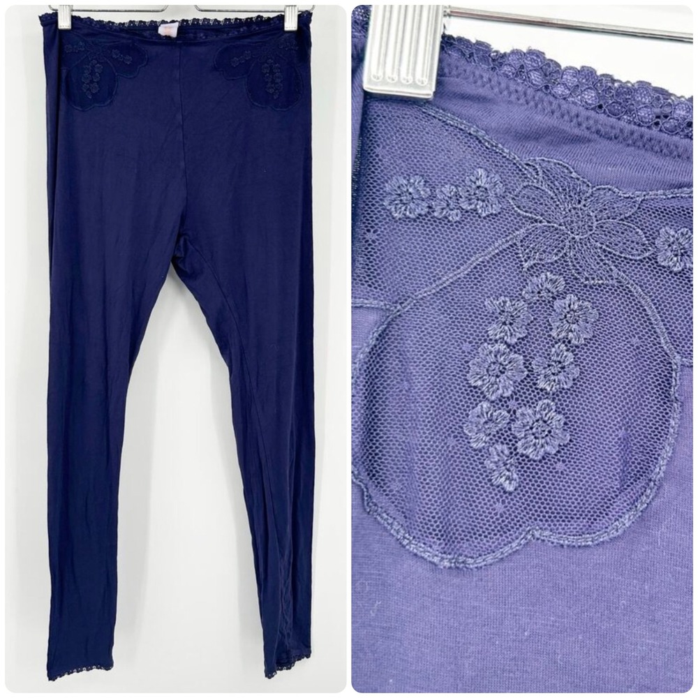 Savage X Fenty Womens Blue Lace Trim Romantic Loungewear Athleisure Leggings XL